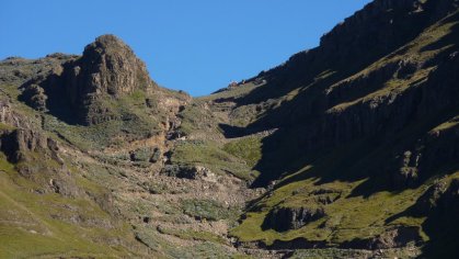 Last section of Sani Pass (can you see the bulldozer and the pub?)